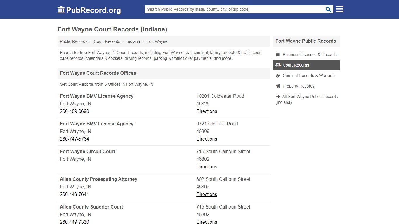 Free Fort Wayne Court Records (Indiana Court Records)