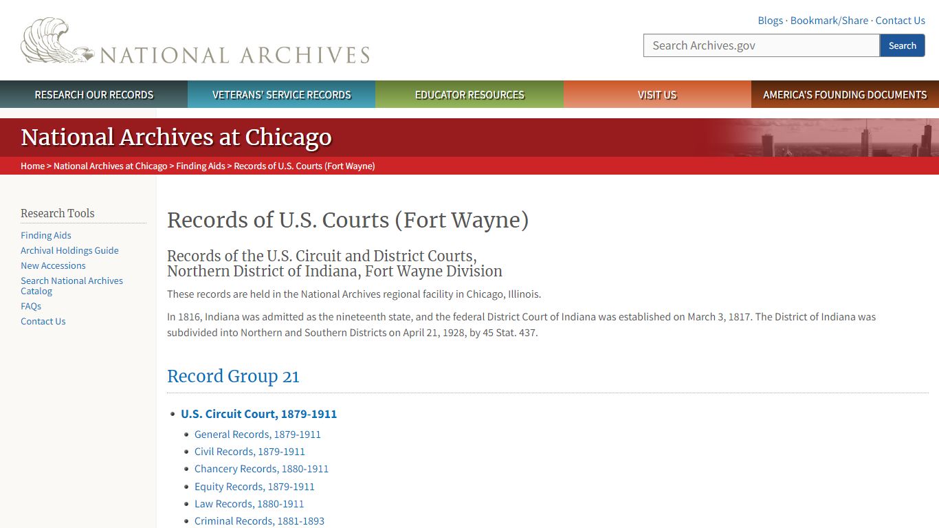 Records of U.S. Courts (Fort Wayne) | National Archives